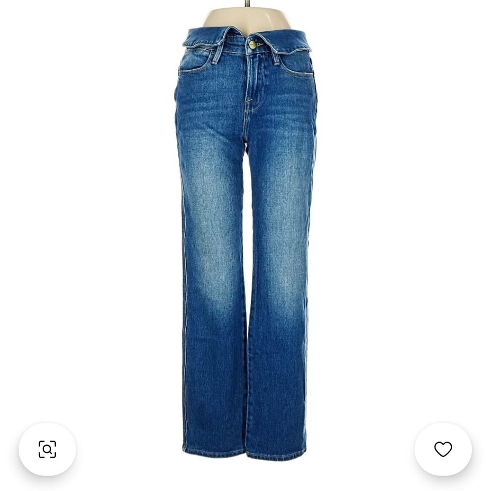 Frame Denim Le High Straight Leg Foldover Waist Classic Blue Jeans Sz 25